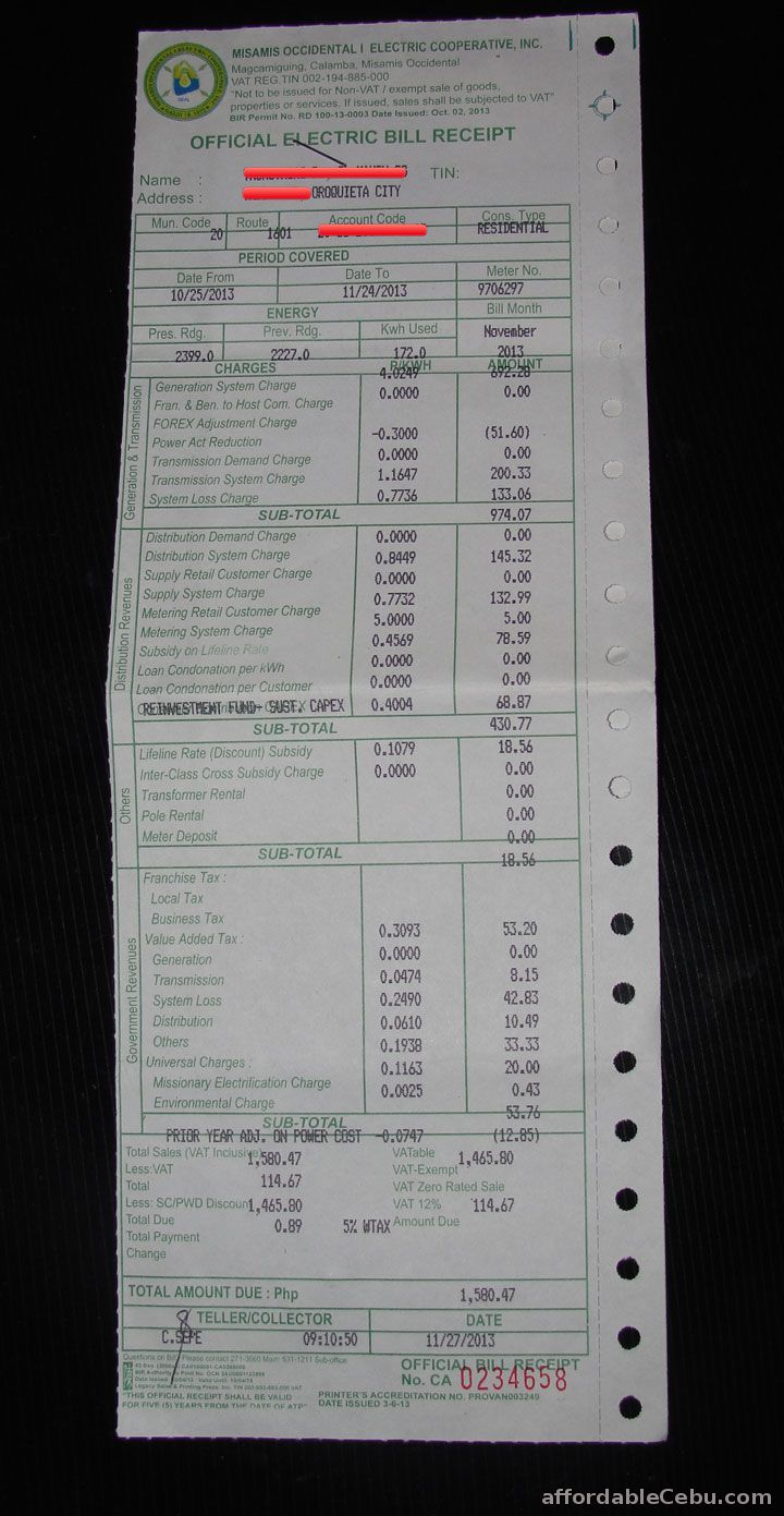 MOELCI Electric Bill Receipt