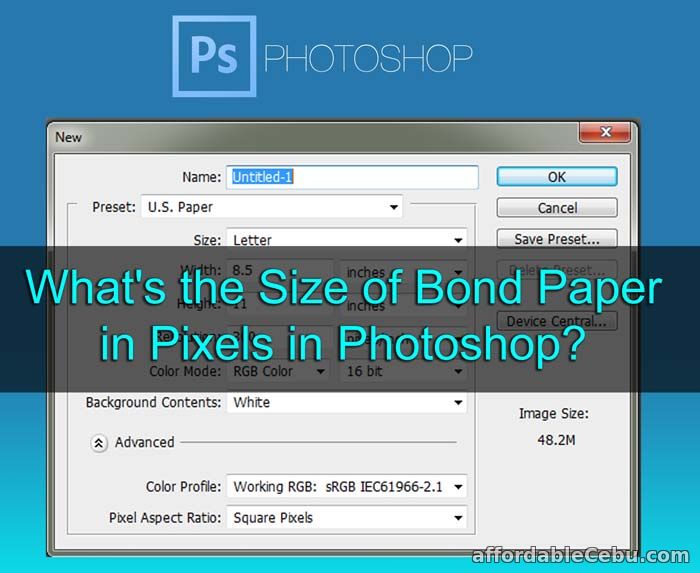 Size of Bond Paper in Pixels in Photoshop