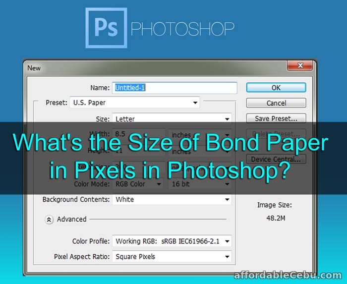 what s the size of bond paper in pixels