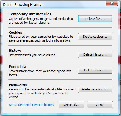 Deleting Internet Explorer Browsing history