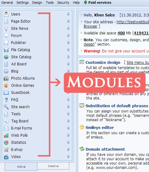 uCoz site modules