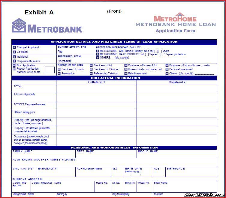 Metrobank Housing Loan Application Form