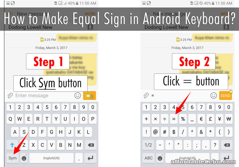 How to Make Equal Sign in Android Keyboard