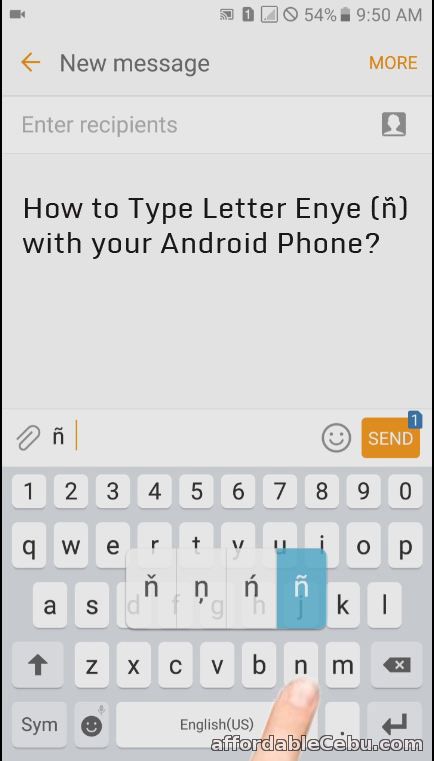 Type letter enye in Android Phone