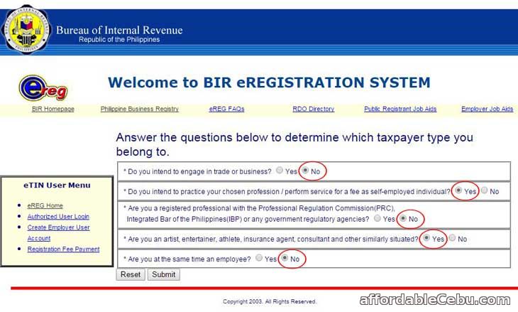 BIR TIN registration questionnaire