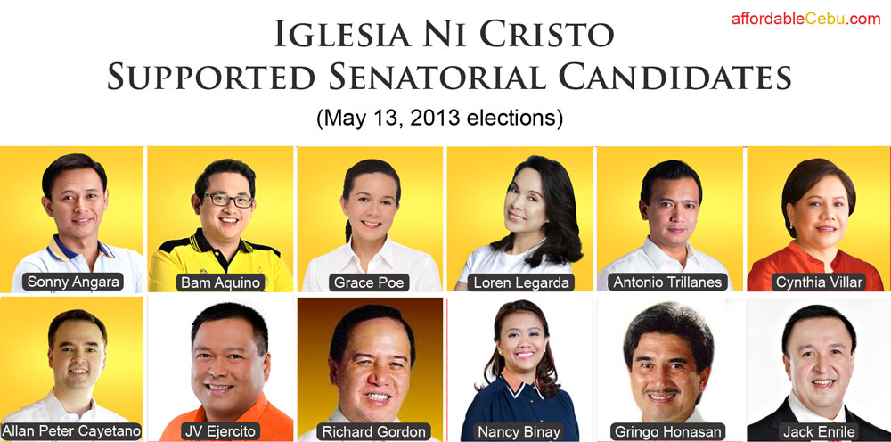 Iglesia ni Cristo Supported Candidates for Senator Election 2013