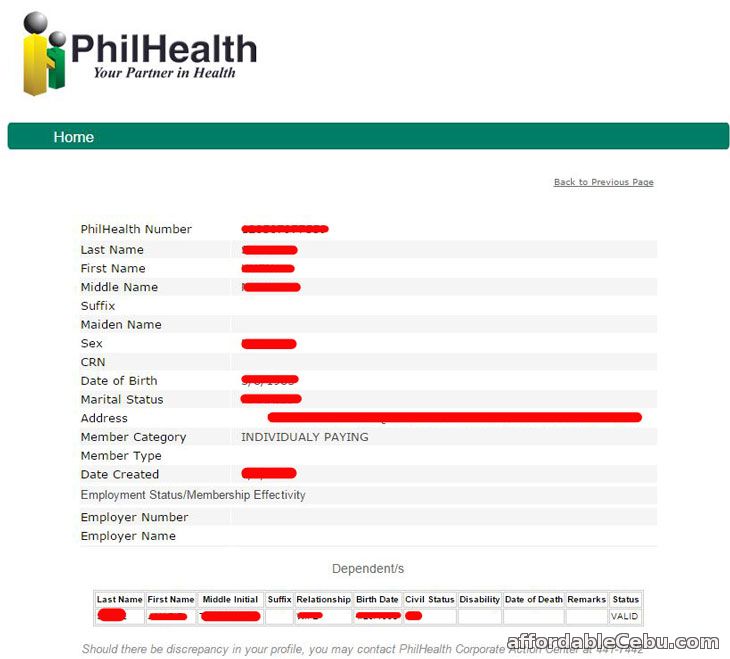 PhilHealth Profile Info