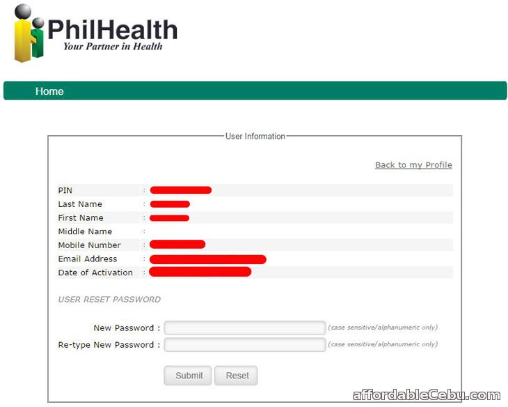 PhilHealth Reset Password