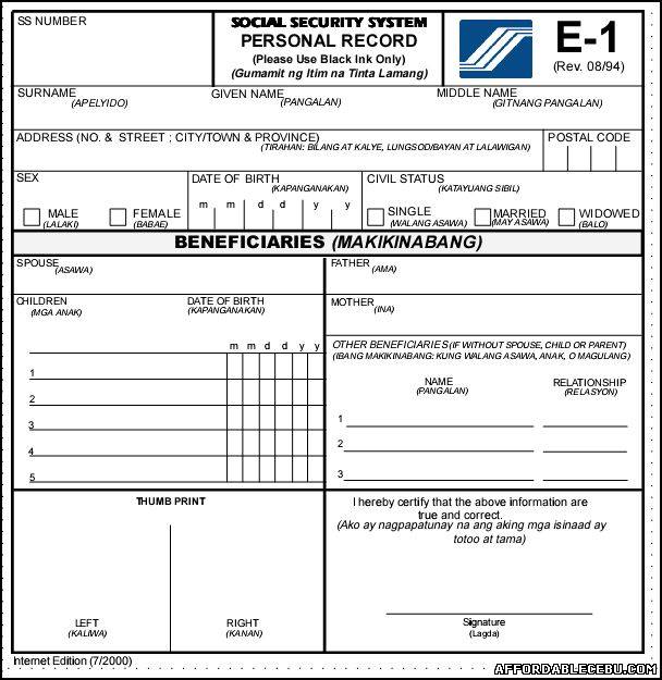 Social Security System SSS E1 Form