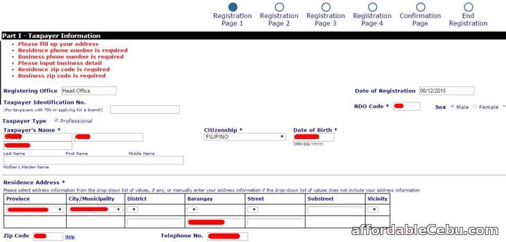 TIN Online Registration Page 1a