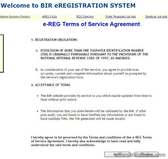 TIN online issuance agreement