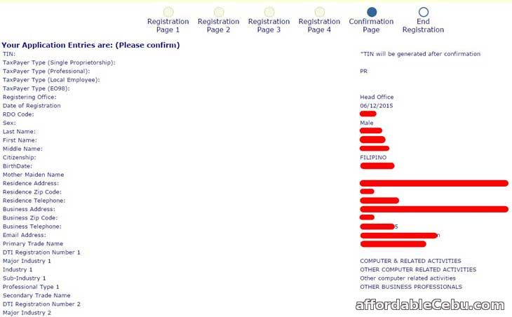 TIN Online Registration Confirmation