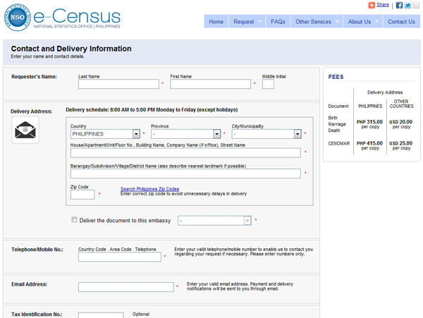 e-Census Contact and Delivery form