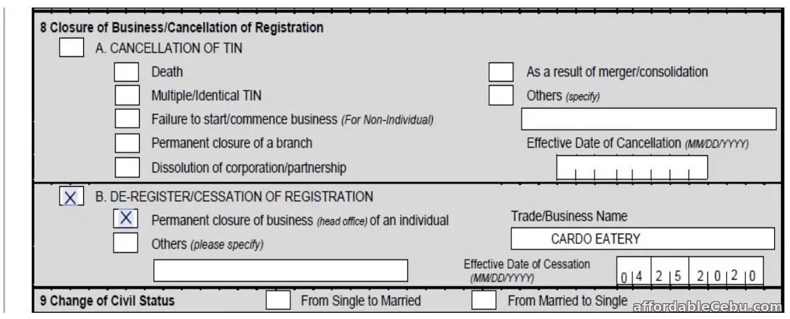 Business Closure Form 2