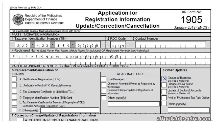 Business Closure Form Corporation 1