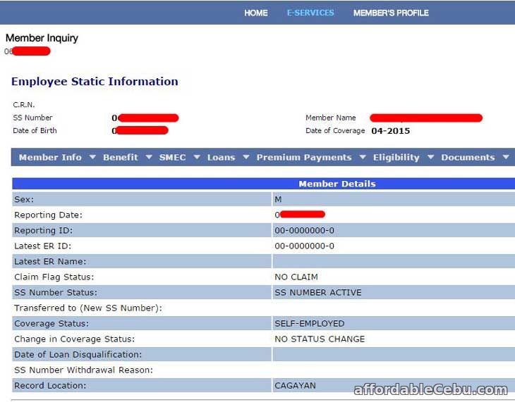 Member Online Account in SSS Website