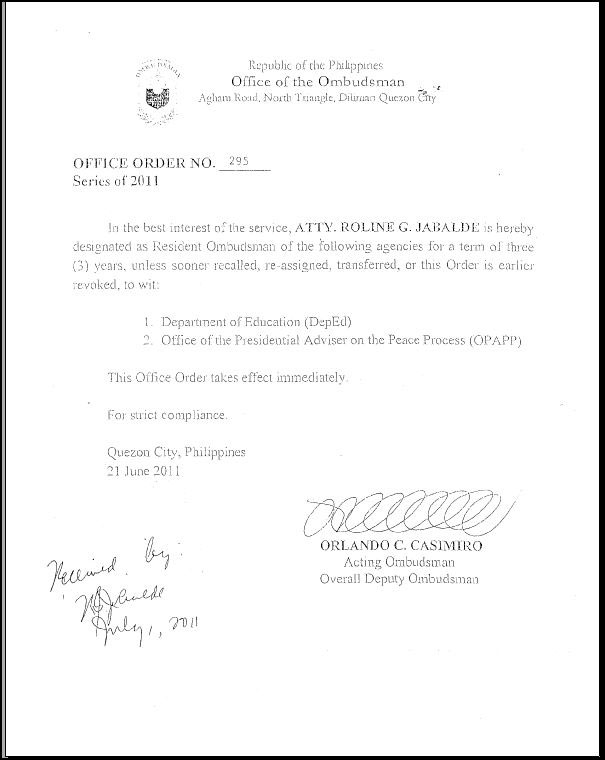 Office Order from the Office of the Ombudsman