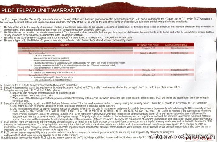 PLDT Telpad Terms and Conditions