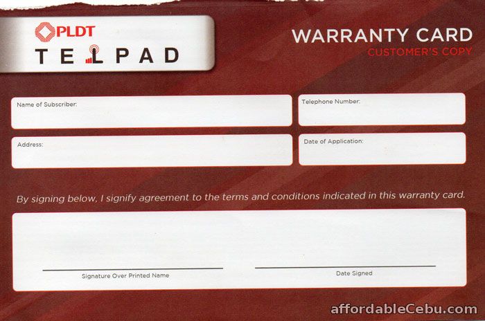 PLDT Telpad Warranty Card