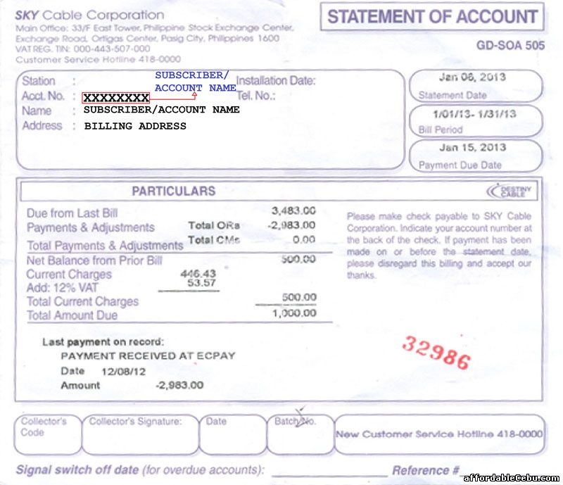 Sky Cable Bill