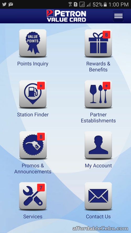 Petron Value Card app features