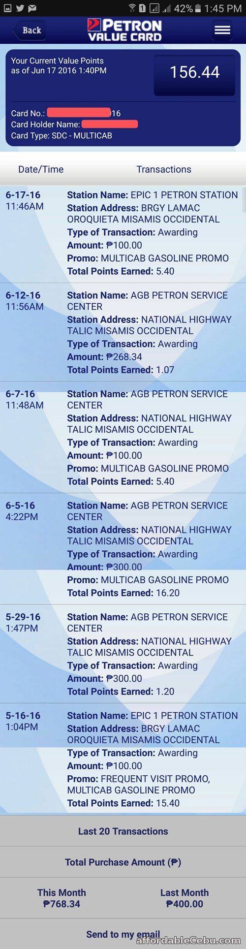 Petron Value Card Points Inquiry